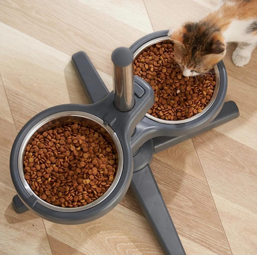 Comedero Bebedero Plato Elevado Regulable Para Perros Y Gatos