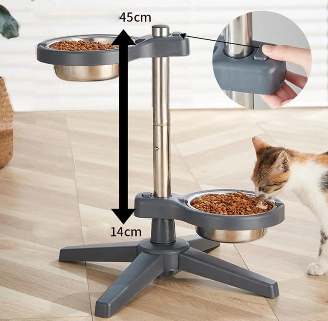 Comedero Bebedero Plato Elevado Regulable Para Perros Y Gatos