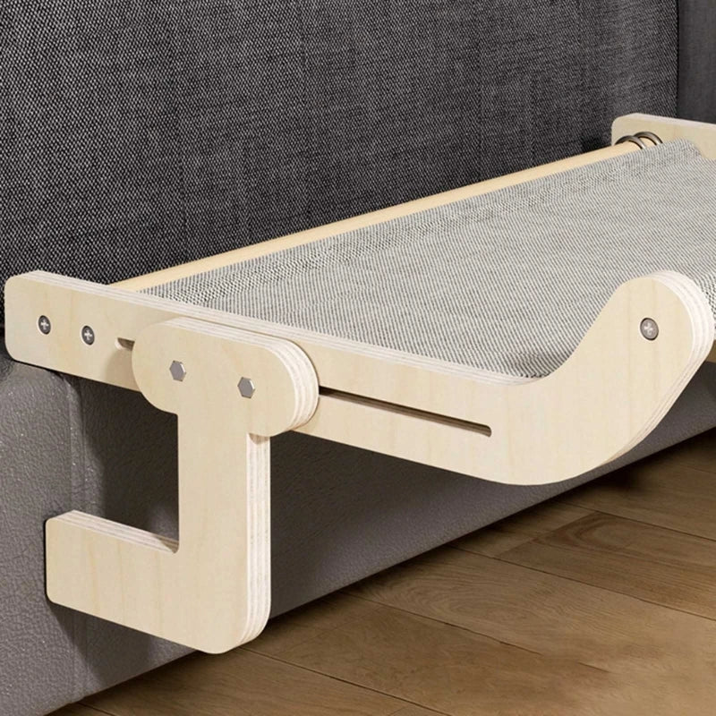 Cama Colgante de Madera para Gatos - Tela Cuadrille Gris - 40 x 30 cm