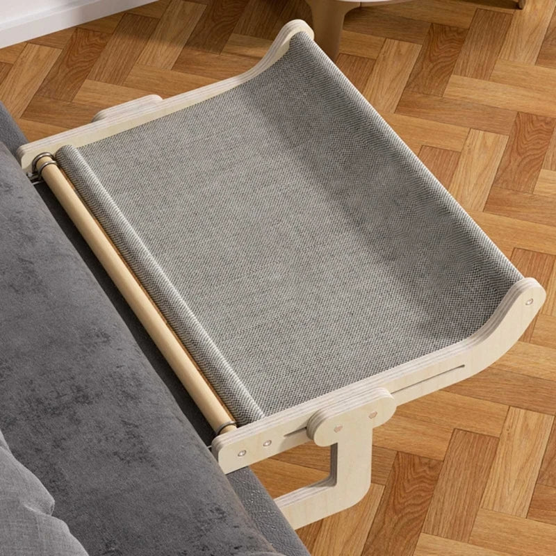 Cama Colgante de Madera para Gatos - Tela Cuadrille Gris - 40 x 30 cm
