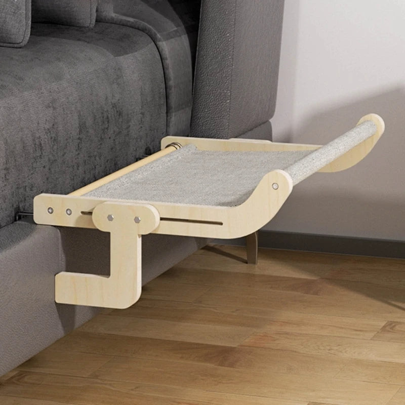 Cama Colgante de Madera para Gatos - Tela Cuadrille Gris - 40 x 30 cm